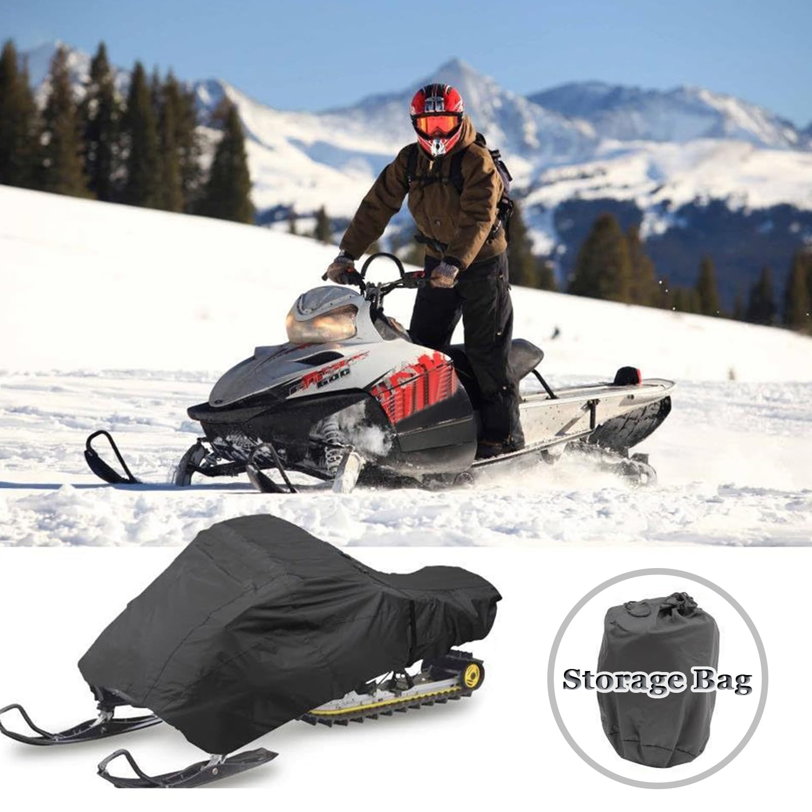 Funda Impermeable para Moto Nieve, Funda Protectora para Vehículos Trineo de Nieve de Invierno, Cubierta De Trineo para Máquina De Nieves Remolcable (Negro,368 x 130 x 121cm)
