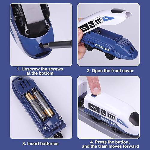 Vista 33 de Juegos de trenes para niños pequeños, 66 piezas de juguete de trenes con pilas y pistas (conexión magnética), compatible con Thomas, Brio, regalos