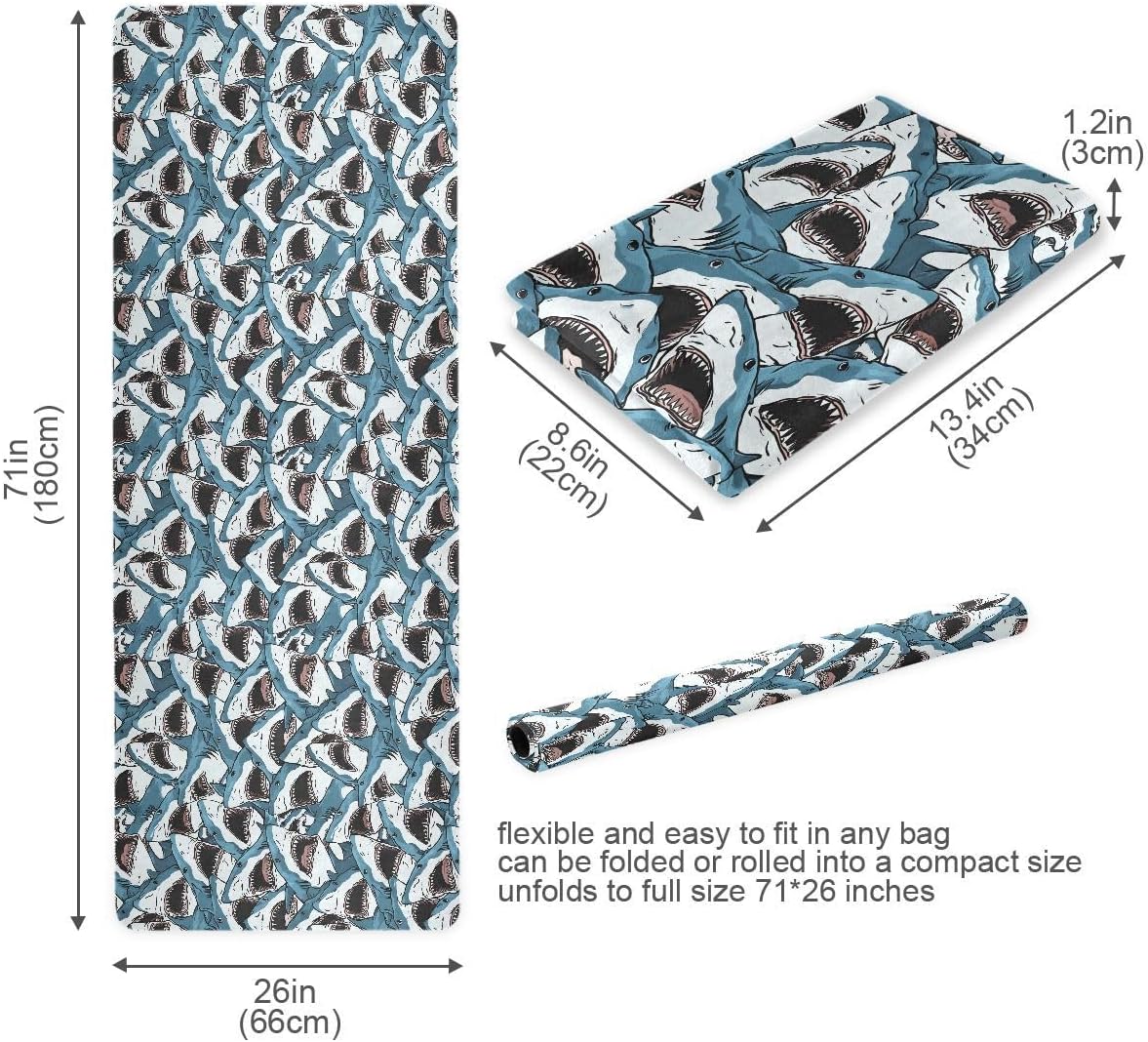 ALAZA Shark Pattern Yoga Mat Non Slip Fitness Exercise Mat, Workout Mat for Yoga, Pilates and Floor Exercises