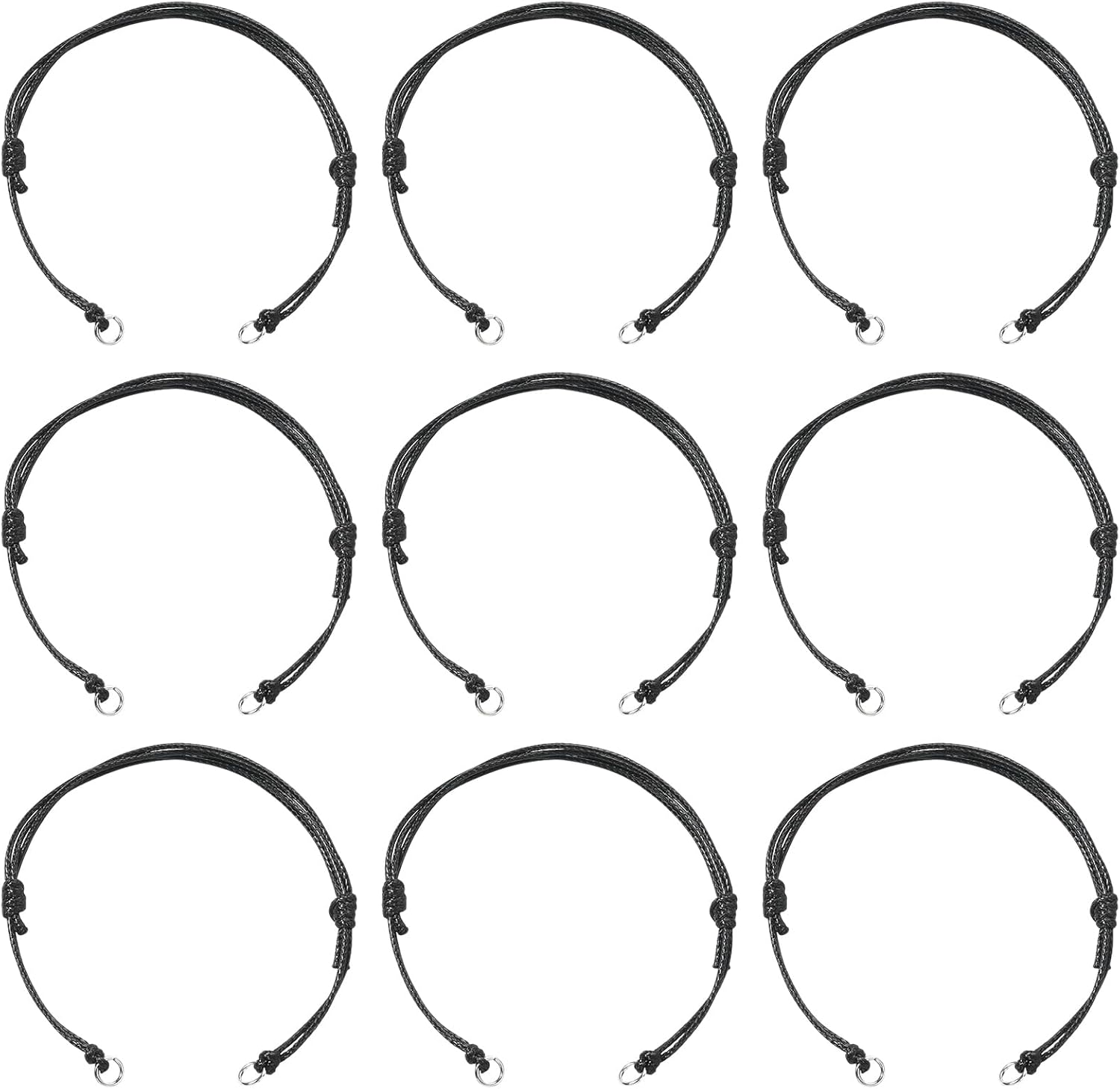 Airssory 50 pcs Black Waxed Polyester Unfinished Bracelet Making Cords with Jump Rings for Link Charms DIY Jewelry String Bracelets Wrist Anklets Decorations