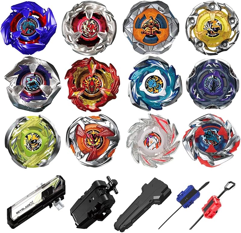 X Battling Spinning Tops, 12 Battle Gyro Top Set, Burst Battling Stadium, Two Way Launchers Grip Starter, Great Gifts for Children Age 8 10 12