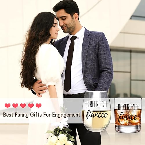 Miniatura 3 de ONEHAUS Regalos de compromiso para parejas regalo para prometido de boda para él y ella, juego de regalo de copa de vino y whisky para novio y