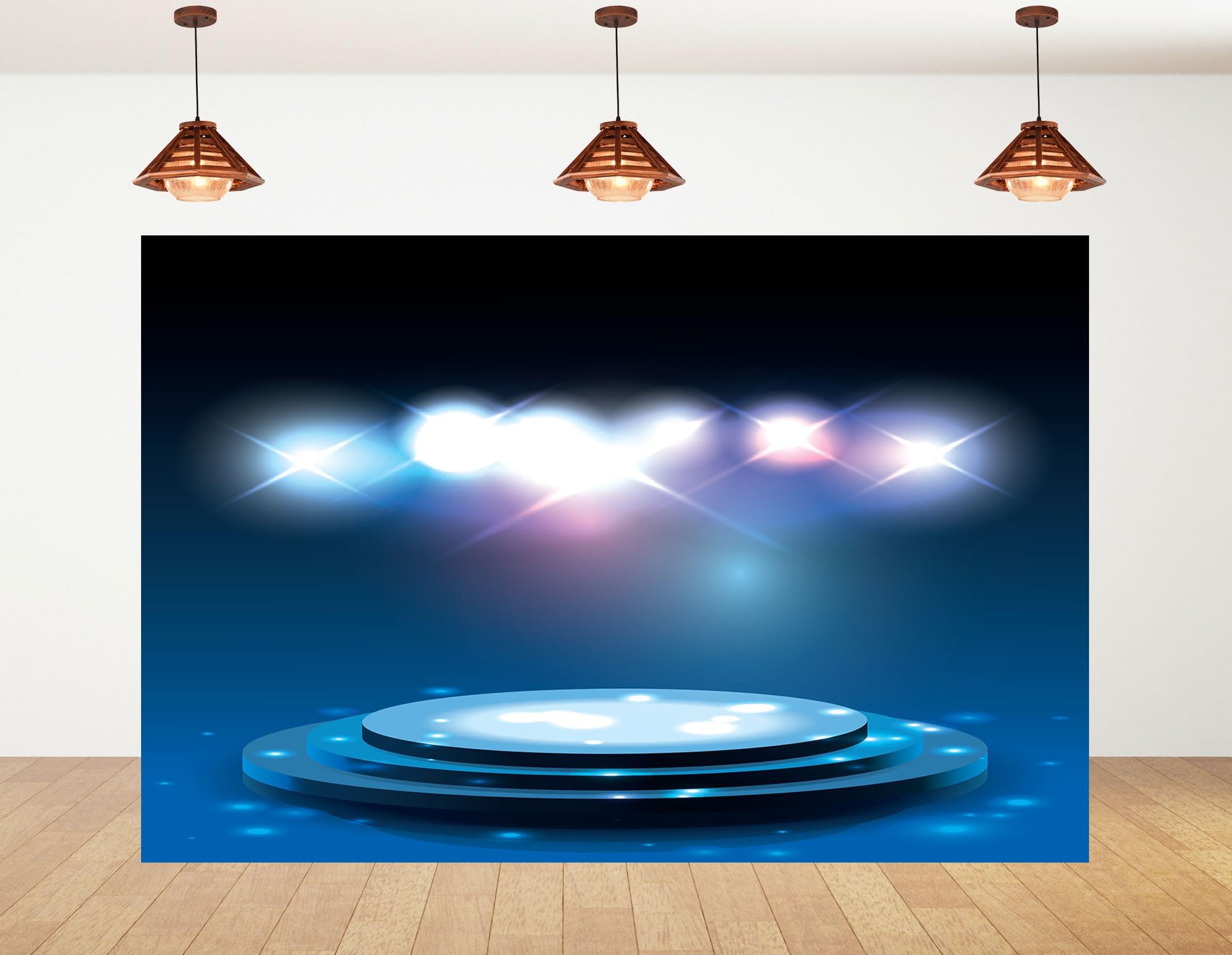 15x8ft Blue Circular Stage Backdrop with Spotlight Effects Photography Background for Award Ceremonies Product Launches and Performance Events Party Decorations Banner Photo Booth Props