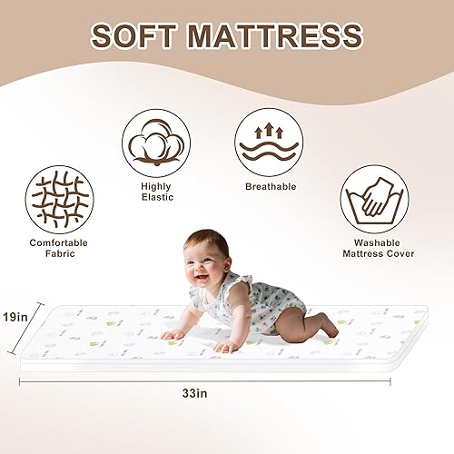 Miniatura 6 de Moisés para bebé, cuna 3 en 1 con música, cuna portátil ajustable de malla con cesta de almacenamiento, color gris