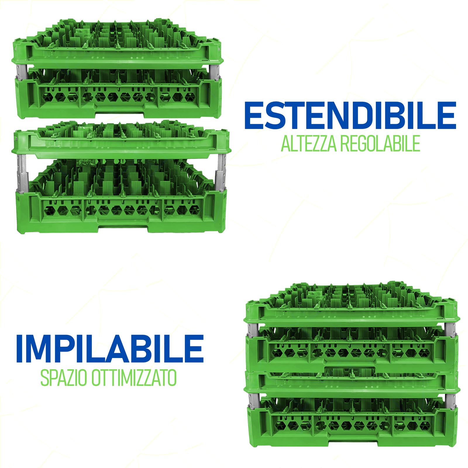 Sicignano | Cesta per Lavaggio Bicchieri, Plastica Alimentare, Impilabili, Resistenti fino a +95°C, Ideali per Lavaggio Asciugatura Stoccaggio - Misura 500x500 mm (6X6, KIT 3)