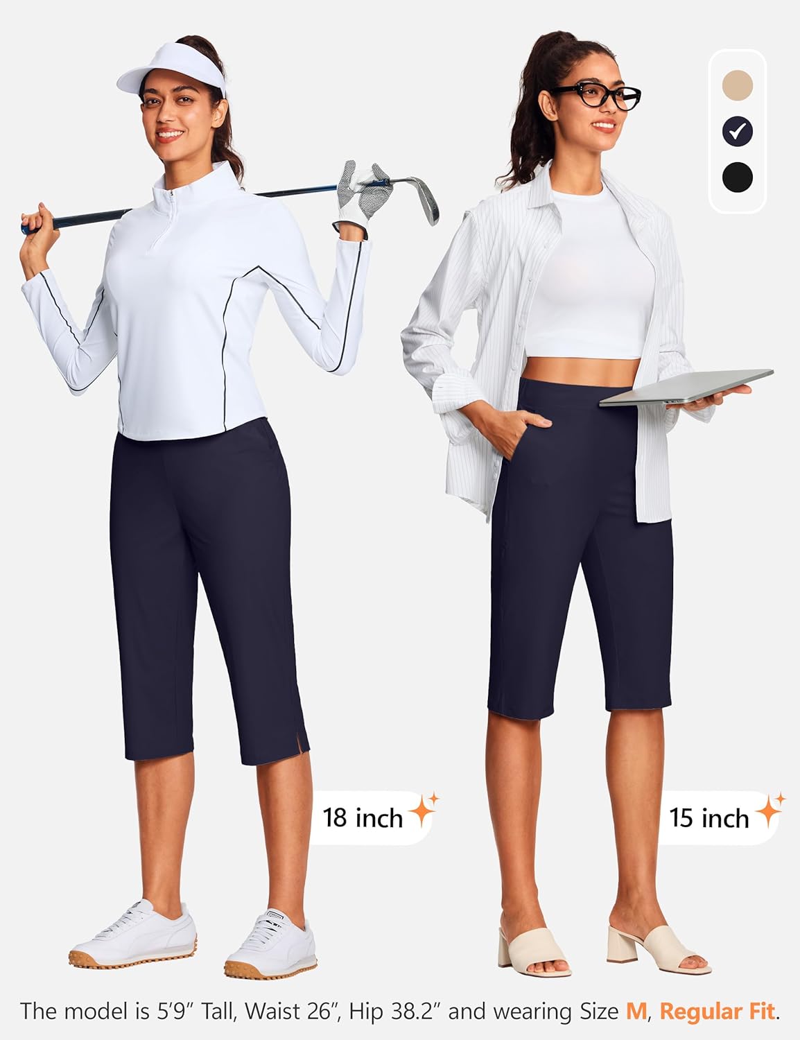 15"/ 18" Capri Pants for Women Summer Golf Capris Pant Pull On Stretch with Pockets Work Casual Dressy Slacks - Image 6