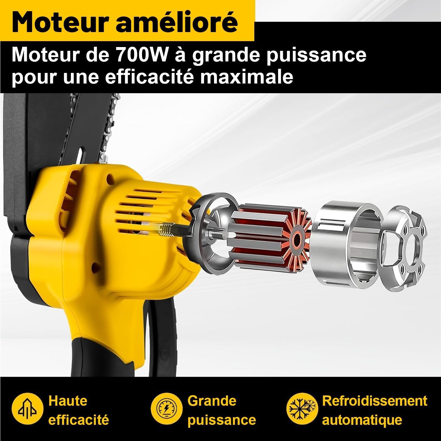 Mini motosega Brushless 6 Inch, sega elettrica senza fili con 2 batterie e catene, piccola motosega con serratura di sicurezza per taglio del legno e potatura degli alberi, adatta per anziani