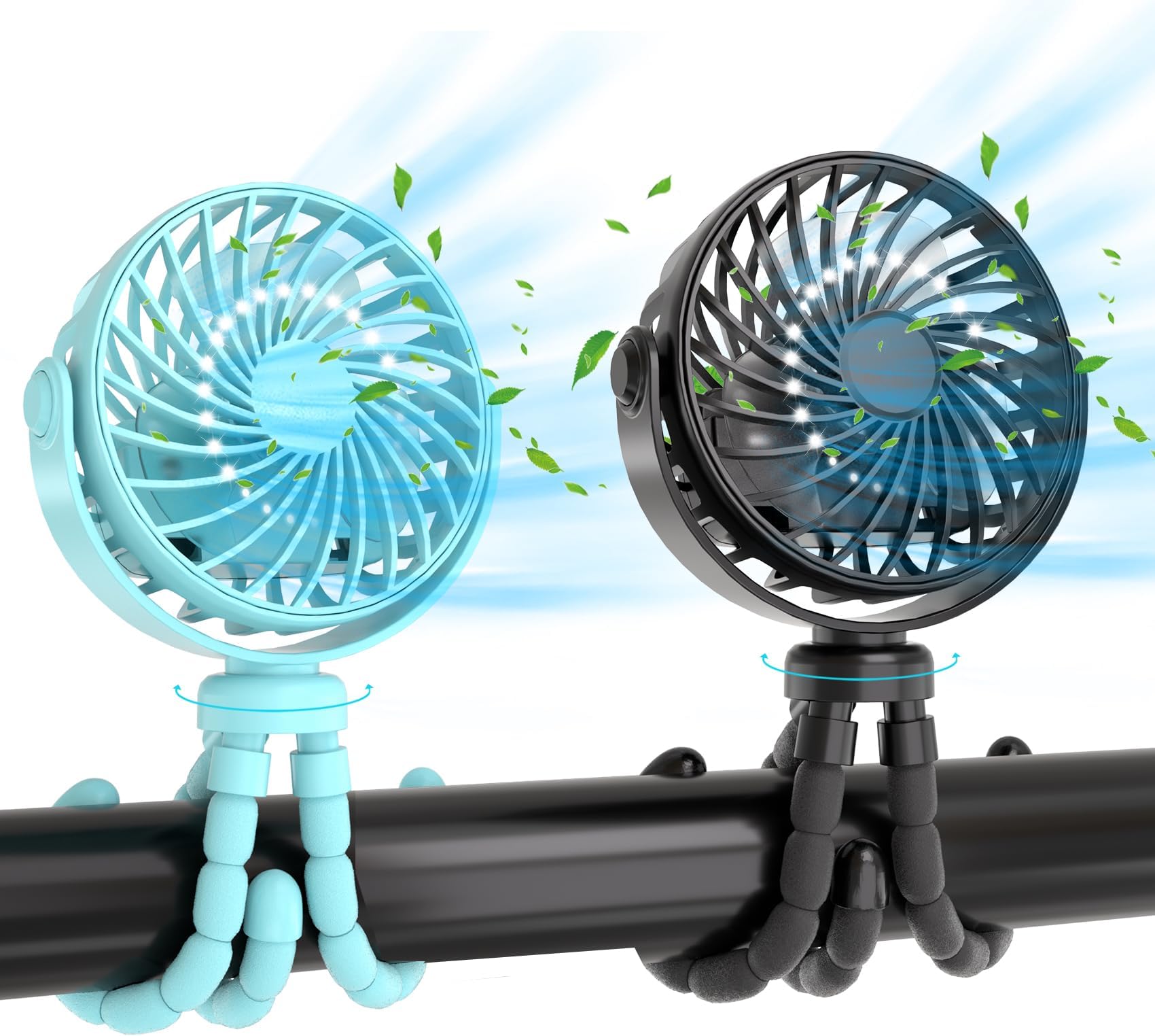 JYJZPBJYJZPB Portable Stroller Fan Clip On Flexible Tripod for Baby, 3 Speed Rechargeable Small Personal Fan Rotatable Handheld Cooling Fan for Car Seat, Crib, Treadmill Travel