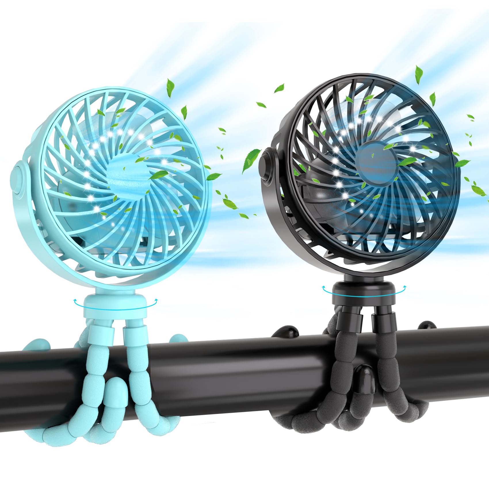 JYJZPBJYJZPB Portable Stroller Fan Clip On Flexible Tripod for Baby, 3 Speed Rechargeable Small Personal Fan Rotatable Handheld Cooling Fan for Car Seat, Crib, Treadmill Travel