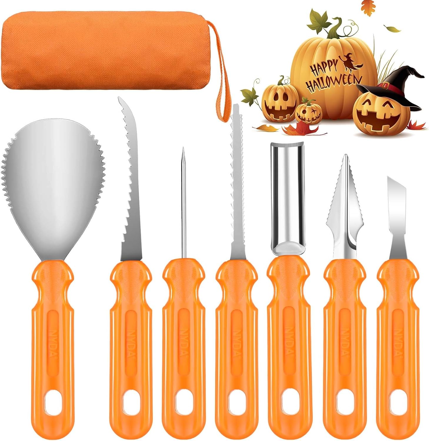Krazove Halloween Pumpkin Carving Kit, 7 PCS Stainless Steel Pumpkin