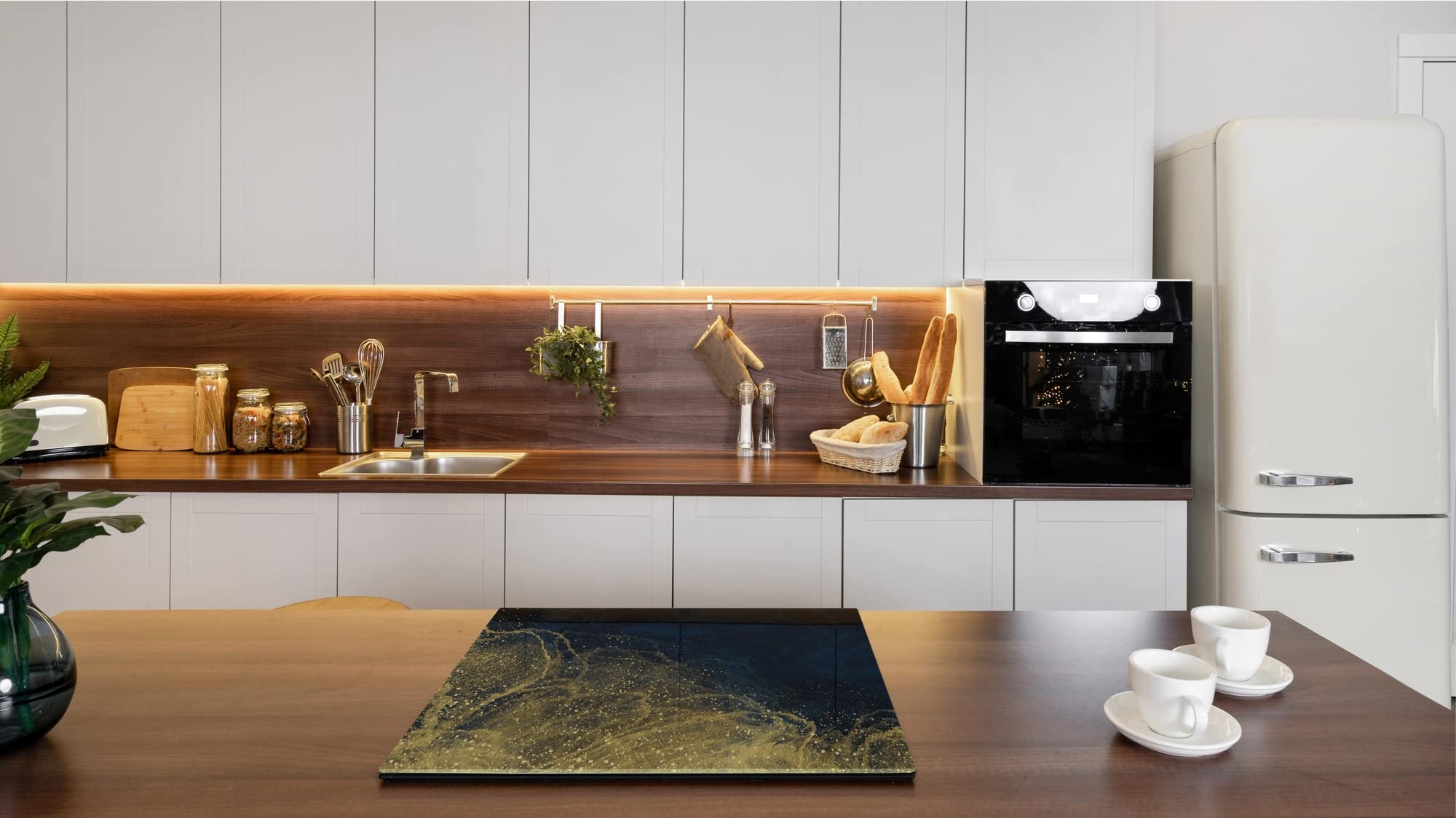 Cubre vitrocerámica y tabla de cortar de cristal templado – Superficie de vidrio templado resistente – UNA PIEZA (60 x 52 cm) o DOS PIEZAS (30 x 52 cm); D28 Onde d'oro Serie
