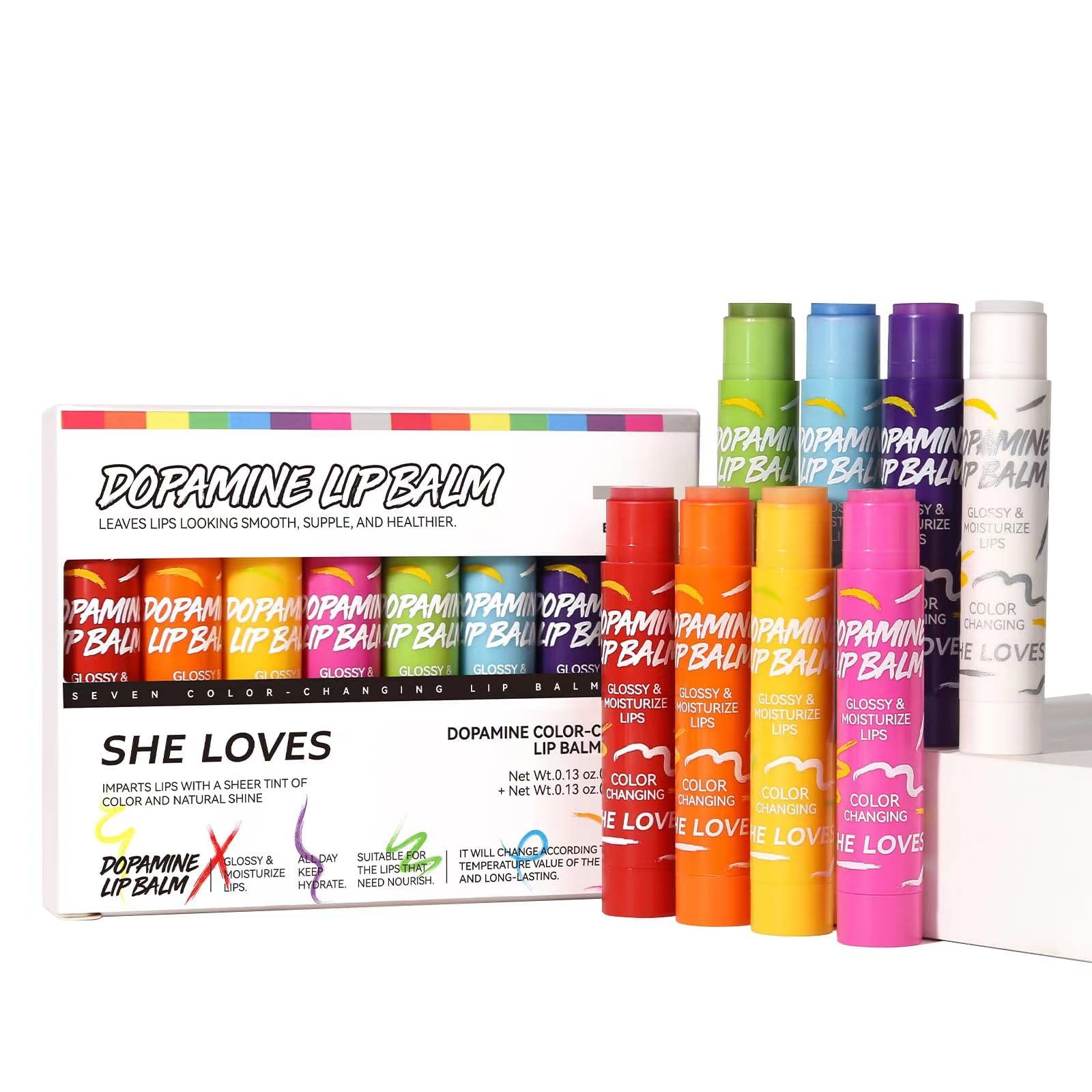 LBOYLOVE® 8PCS Tinted Lip Balm 8 Colored Lip Balm Set, Natural Plumping L-ip B-alm Pack, Girls’ PH Lips Balms Bulk, Small Gifts Lipstick Sets For Women, Hydrating L-ip Tint B-alm