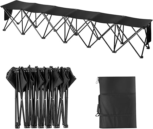 VEVOR Banco plegable portátil, banco lateral plegable de 6 asientos, sillas de banco de camping al aire libre con bolsa de transporte, bancos