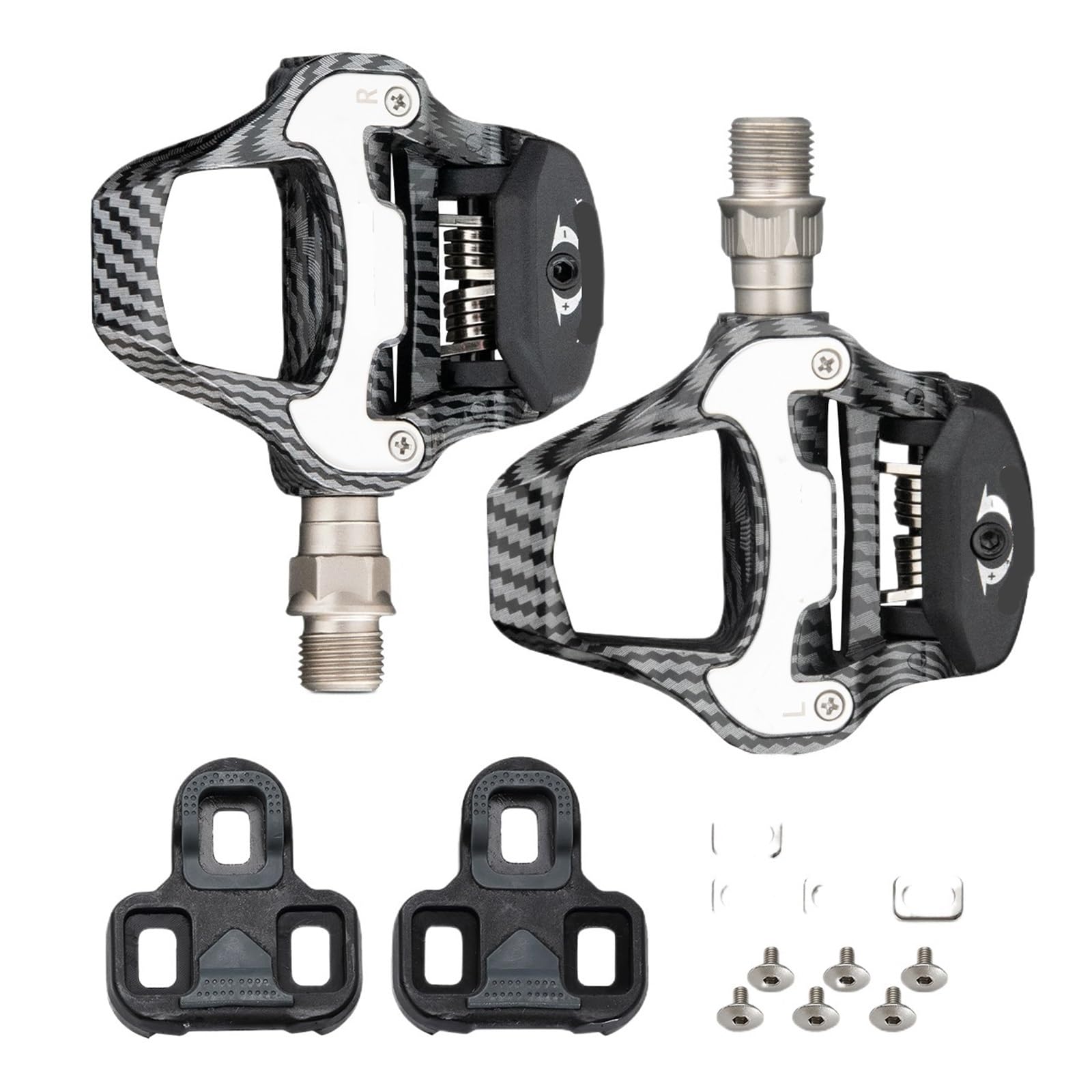 Pedales automáticos con calas y patrón de Fibra Carbono for Bicicleta Carretera, compatibles Sistemas Shimano SPD SL/KEO