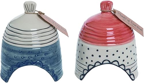 Orchid Ivy Juego de 2 casas de sapo decorativas de cerámica azul rojo y blanco de 6 pulgadas hábitat de rana de árbol y decoración de refugio de