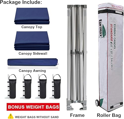 Miniatura 7 de Toldo Eurmax comercial de 3 m x 3 m, carpa para armar, toldos para fiestas en exteriores con 4 paredes laterales desmontables, con cierres, y bolsa