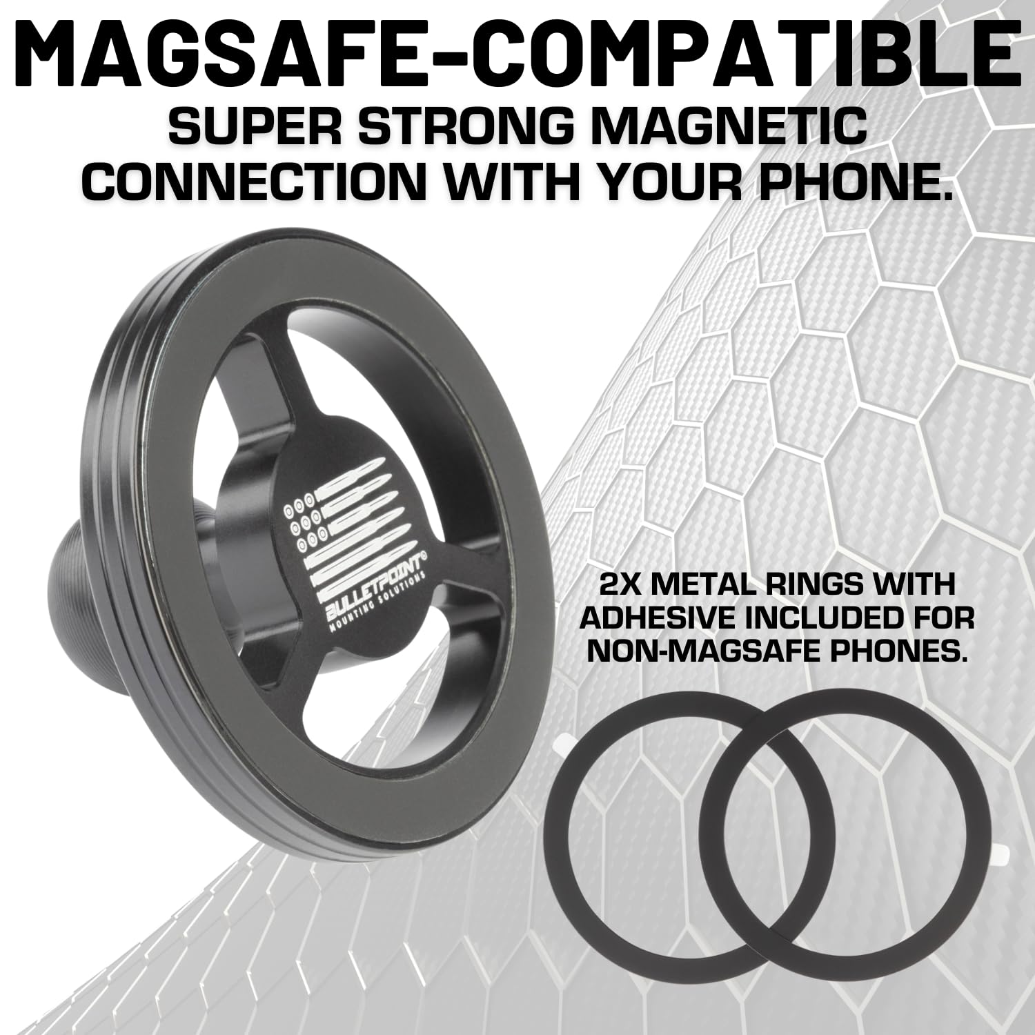 Bulletpoint Verstellbare Universal-Getränkehalter für das Auto mit Karbonfaser-Kevlar-Arm, kompatibel mit iPhone, Samsung, Google-Smartphones (MagSafe-Handyhalterung)