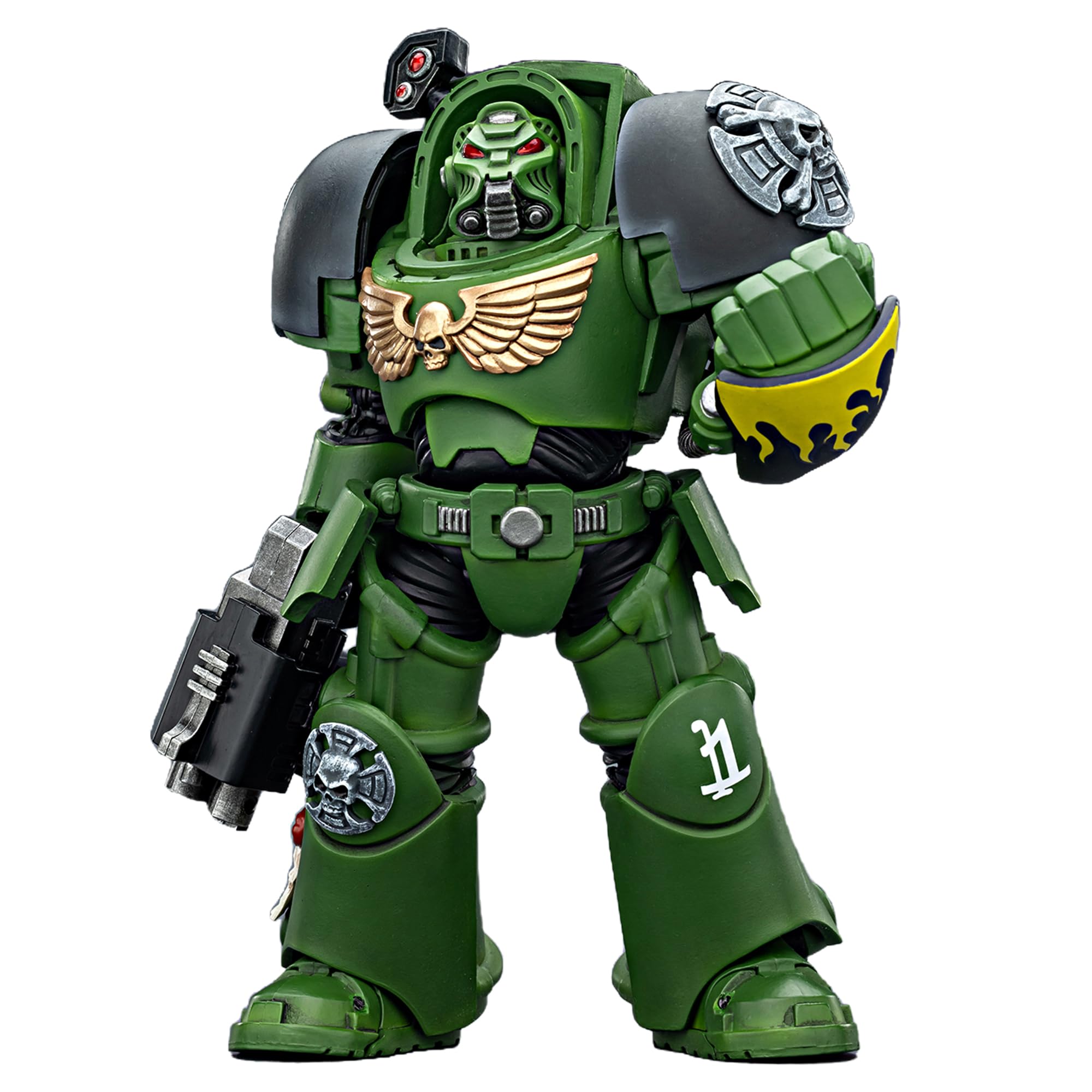 TOYVERSE Joytoy 1/18 Action Figure Warhammer 40,000, Salamanders Terminator 2 with Power Fist and Storm Bolter, Mobile Joints Character Model, 14.3 cm, 15 Years and Above