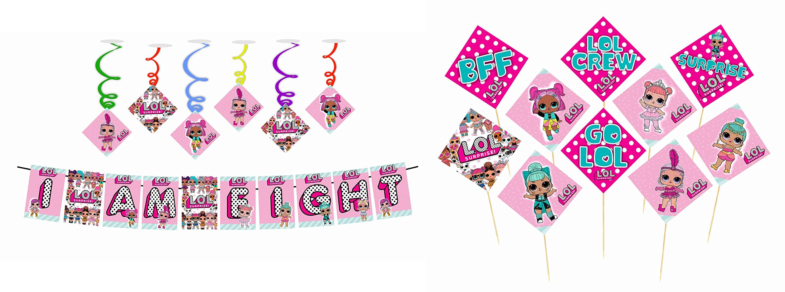 Partyzon LOL Theme Props Banner Swirls for LOL Theme Birthday Decoration Backdrop Photo Shoot, Birthday Photo Booth Party Item for Adults and Kids (8th Birthday, Banner Swirl and Props)