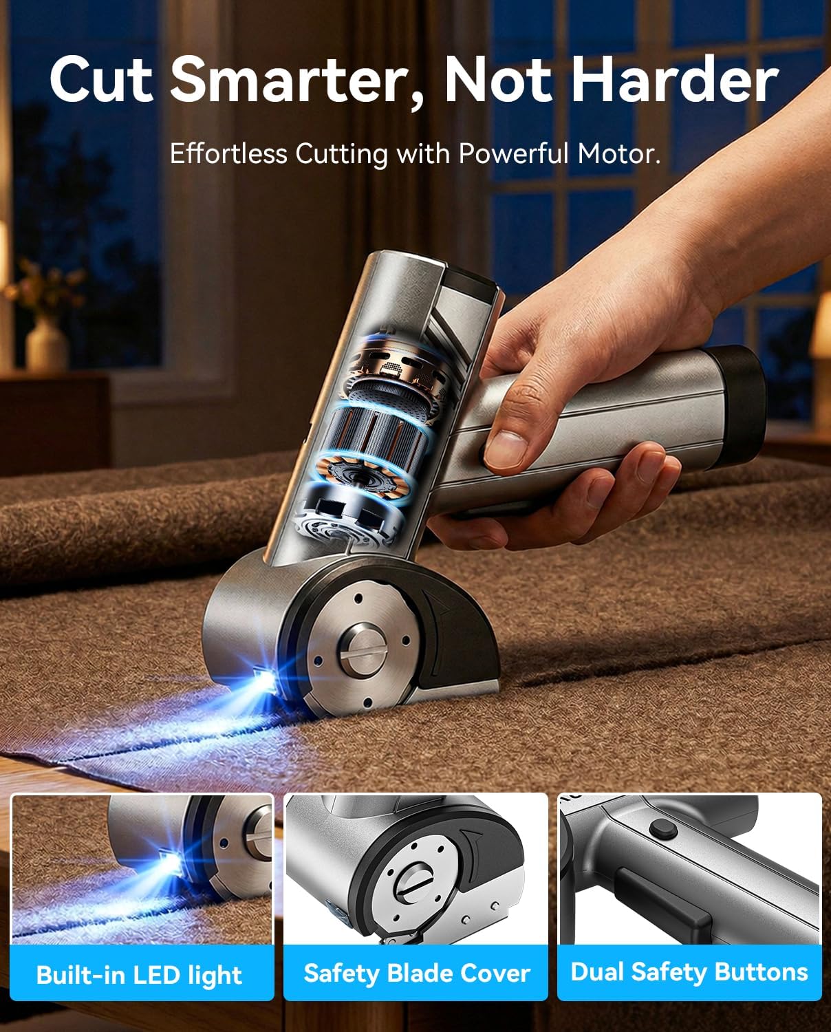 4.2V Electric Cardboard Cutter, 320RPM Cutting Speed Ergonomic Electric Scissors with 3 Blades & Storage Bag, LED Display Electric Box Cutter for Cardboard, Carpet, Rope, and Blister Package