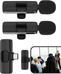 Microfone de lapela sem fio USB C, microfone Bluetooth de lapela para Apple iPhone 17 16e/15 Pro Max/Plus, Lavalier Microfono Inalambrico para Android Phone Collar Clip On Mic Mini Lav para Vedio