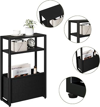 IBUYKE Narrow Side Table,Slim End Table with Fabric Basket,Black TMZ009B