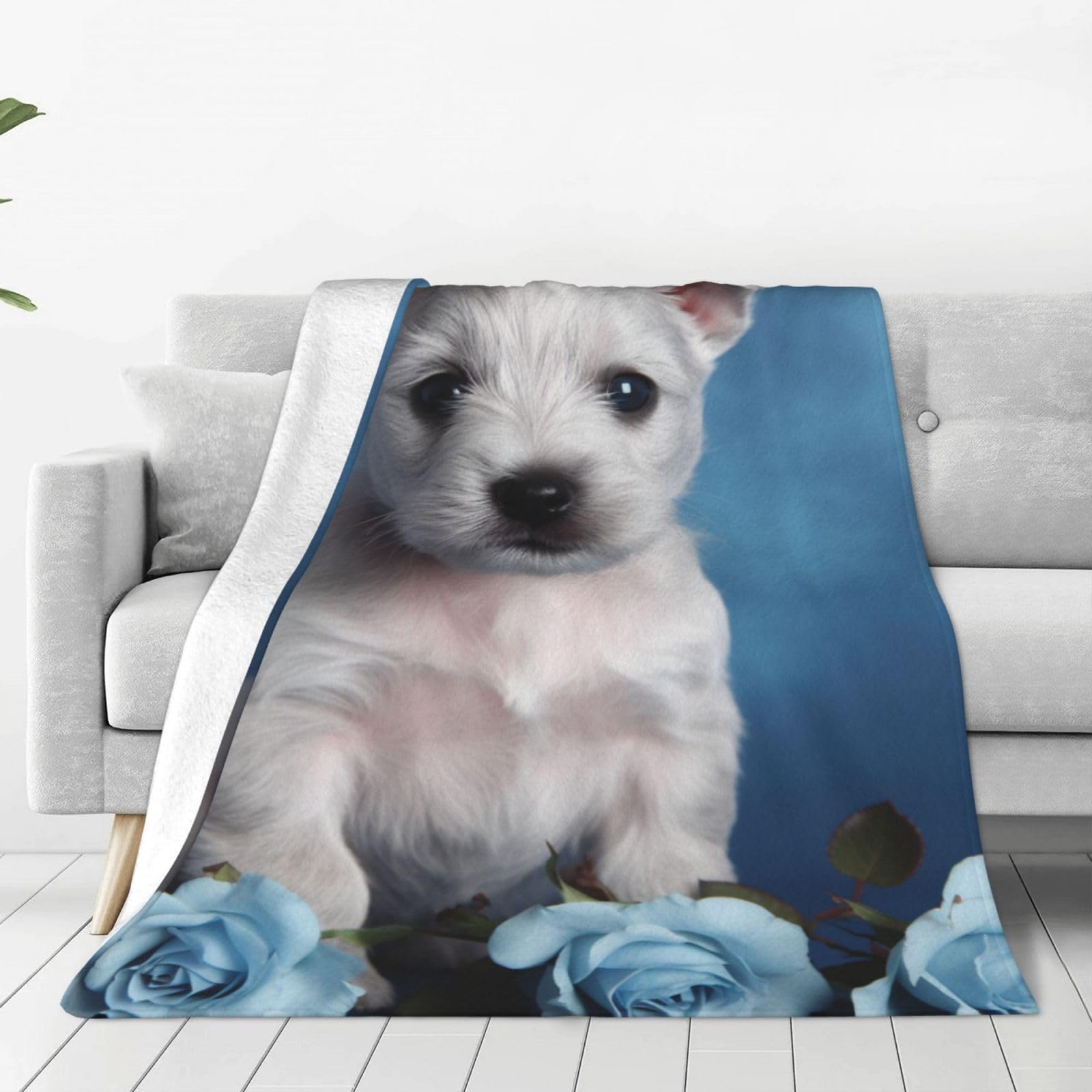 Couverture en flanelle douce au design raffiné de rose bleue