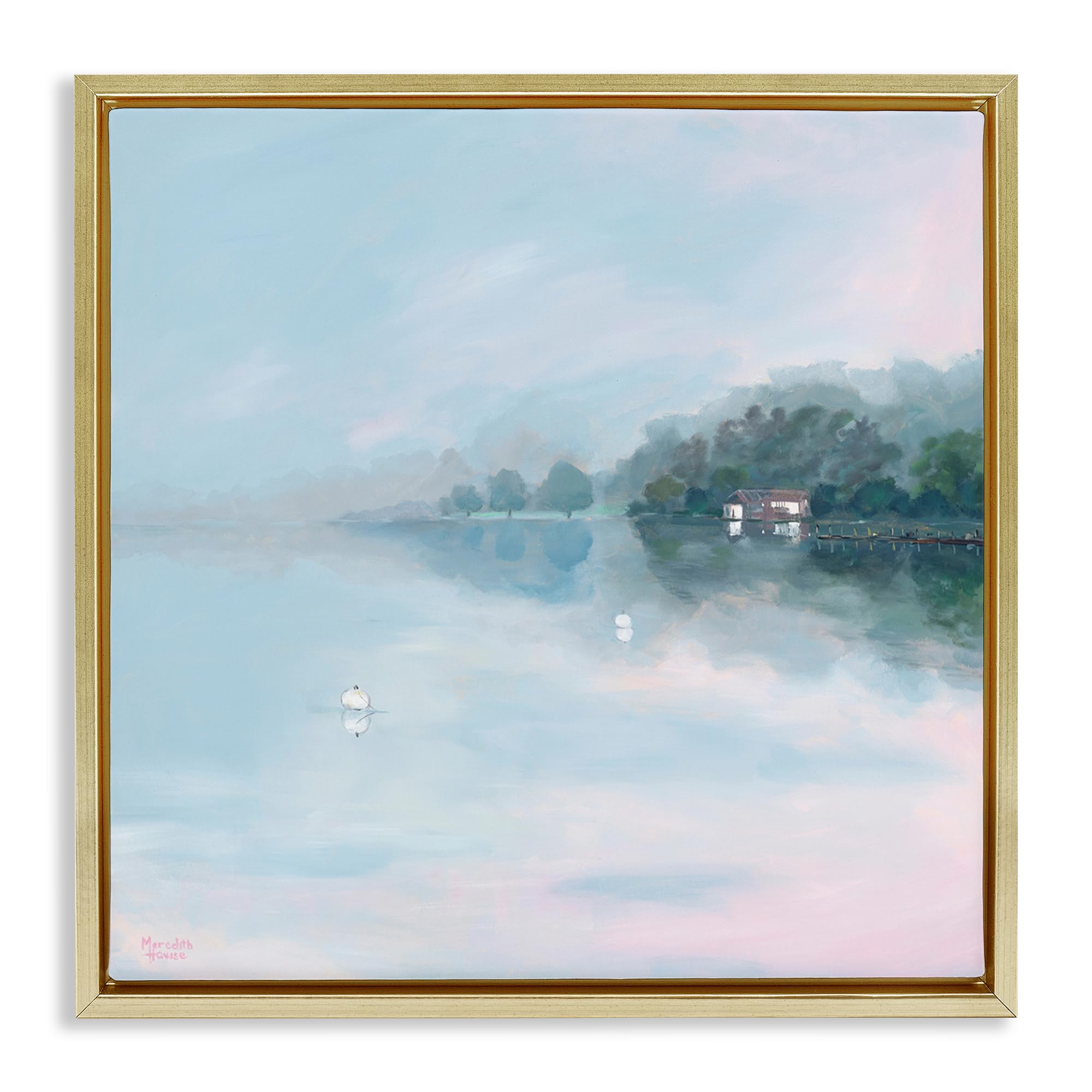 Stupell Industries Metallic Gold (Matte) 'Morning At Lake Windermere'| Floating Frame Canvas Art