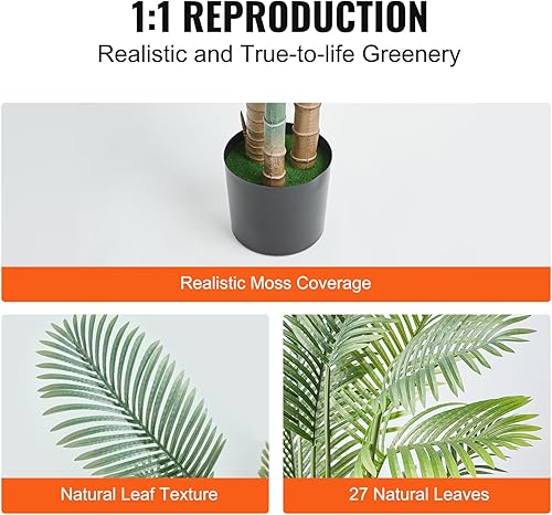 Miniatura 4 de VEVOR Palmera artificial de caña dorada, planta sintética de 6.5 pies de alto, material de polietileno y protección de inclinación antipunta, planta