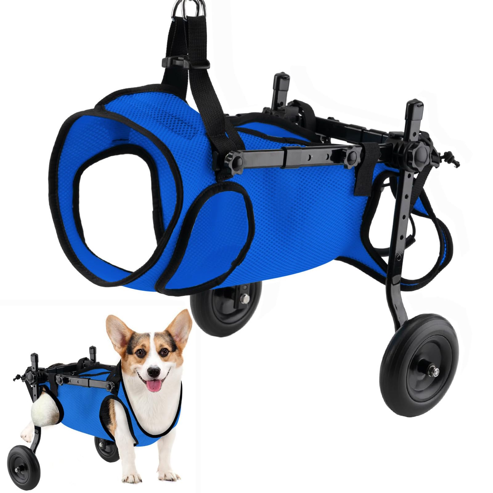 Fauteuil roulant pour chien avec chariot bleu réglable de taille S