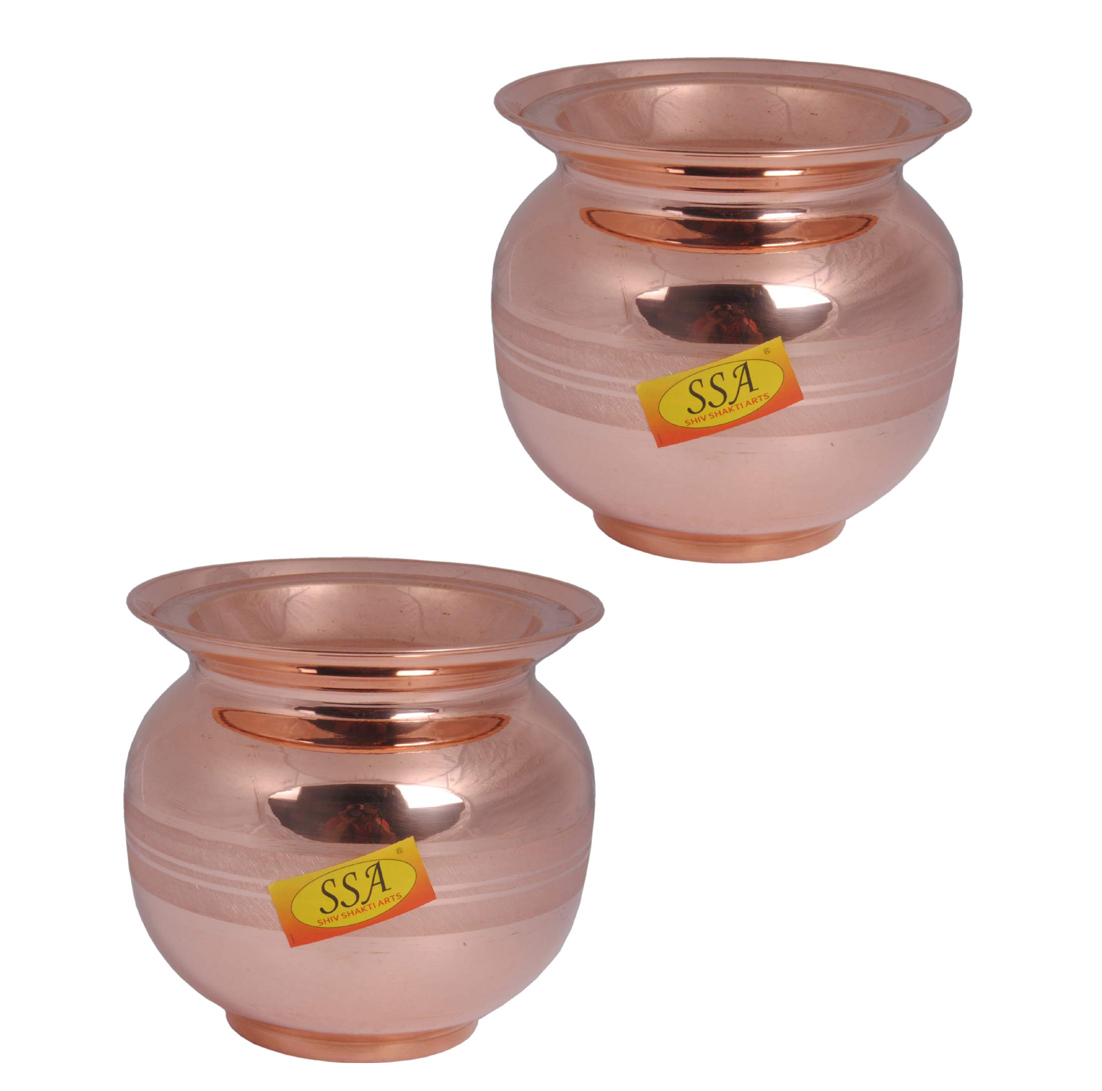 SHIV SHAKTI ARTS Handmade Pure Copper Kalash/Lota Silver Touch Design with Lid Volume=1000 ML Each for Diwali, Pooja, Festival-Home Decoration::Set of 2