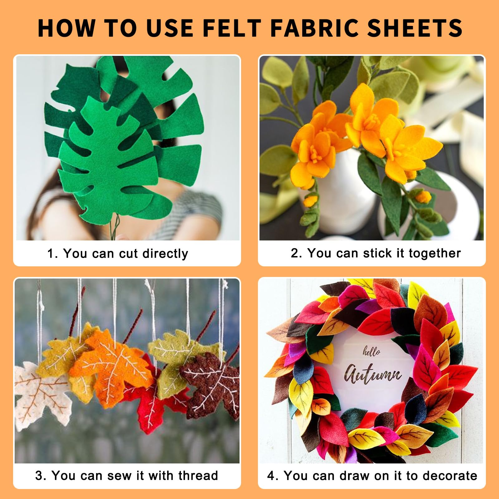HTVRONT Felt Sheets for Crafts - 40pcs Stiff Felt for Crafts, 8x12 Craft Felt Sheet, 1mm Assorted Colors Felt Fabric Sheets, Thin Felt Pack Patchwork Craft Supplies, Felt Squares A4 Size Felt Paper