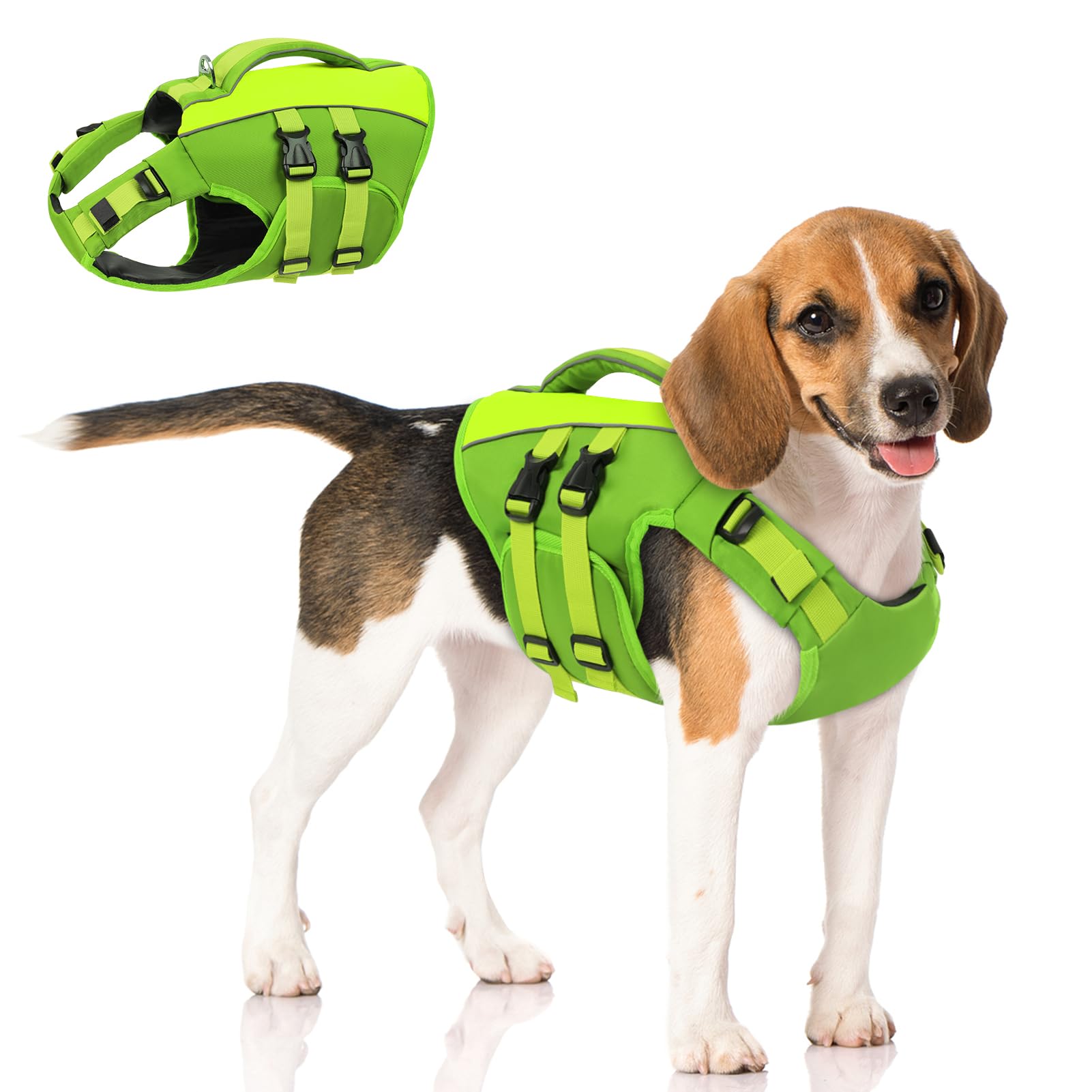 Queenmore Dog Life Jacket, Adjustable Ripstop Dog Life Vest for Swimming Boating, Pet Lifesaver with Superior Buoyancy and Rescue Handle, Pet Swimming