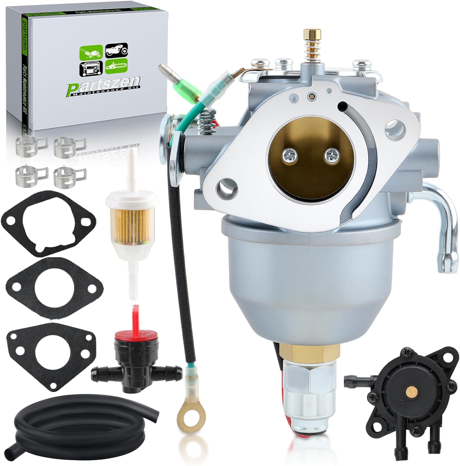 Carburetor Fuel Pump Kit for Kohler CV18S CV20S CV22S CV725 Command Engine Carb 24 853 25-S 24 853 50-S 24 853 19-S 24 053 08-S 24 053 50-S Mower with Tune-up Parts Fuel Filter Shut Off Valve