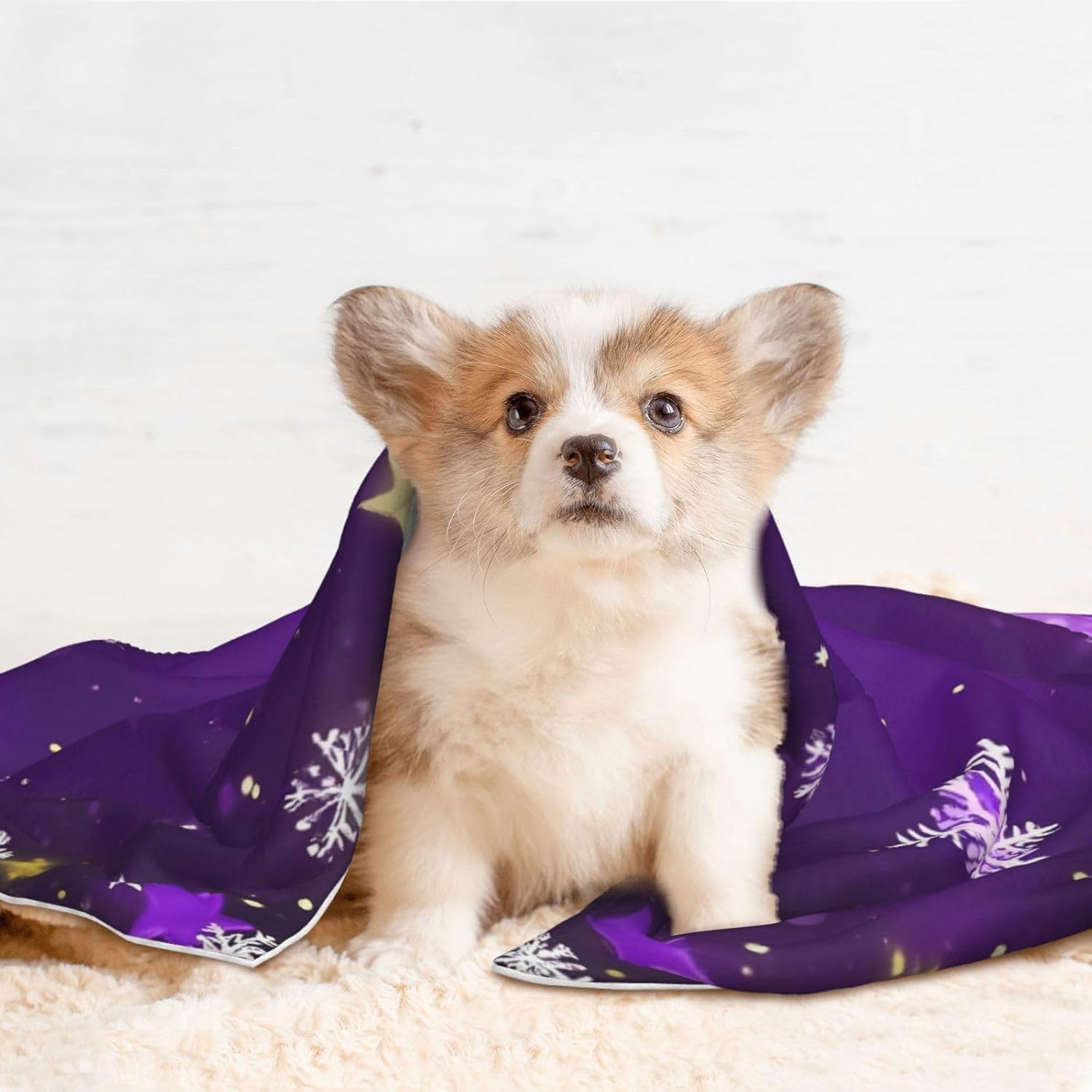 Dark Purple Snowflakes Print Soft Plush Pet Blanket, Washable Dog Blanket, Cat Fleece Throw, Puppy Bed Crate Mat & Sofa Couch Protector - Large