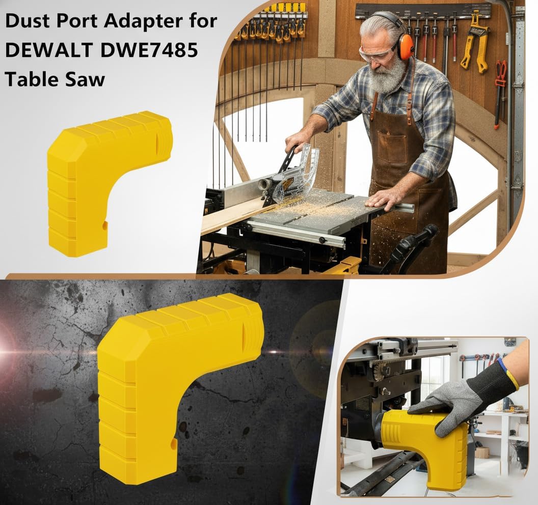 Dust Extraction Adapter for DeWALT Table Saws — 2.5 Inch Dust Collector Connector, Simple Slide-On Installation with Built-In Bag Hook
