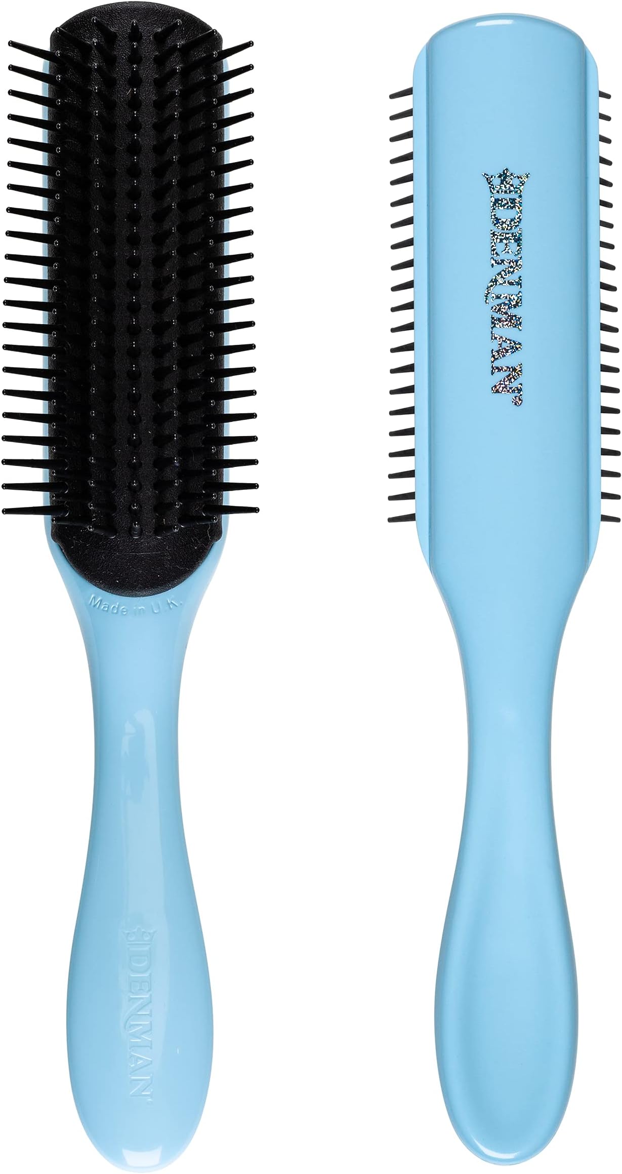 Denman Curly Hair Brush D3 (Nordic Blue) 7 Row Styling Brush for Detangling, Separating, Shaping and Defining Curls - For Women and Men