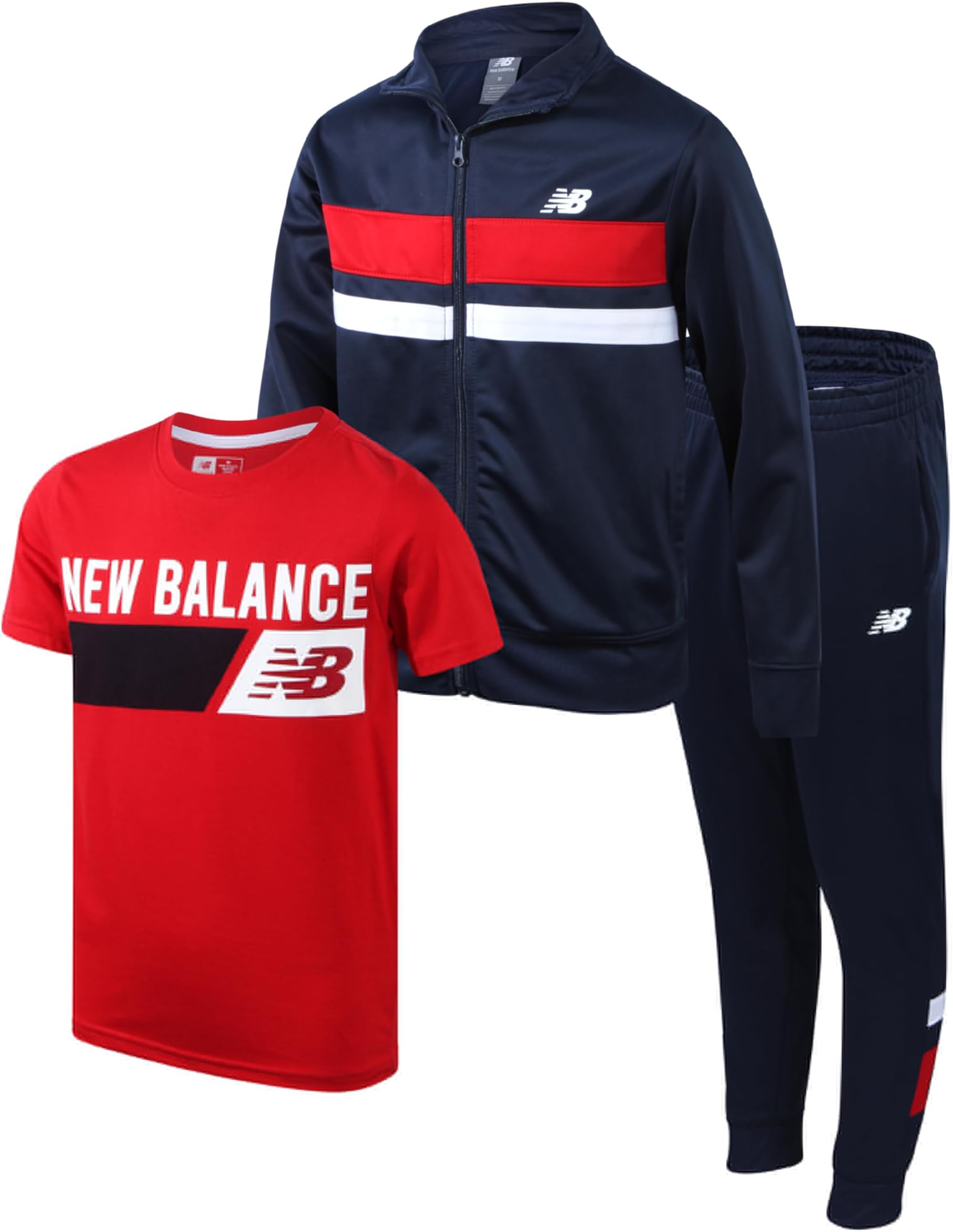 New BalanceBoys' Sweatsuit Set - 3 Piece Zip Up Jacket, Graphic Tee, and Jogger Pants - Boys Activewear Tricot Jogset (4-12)