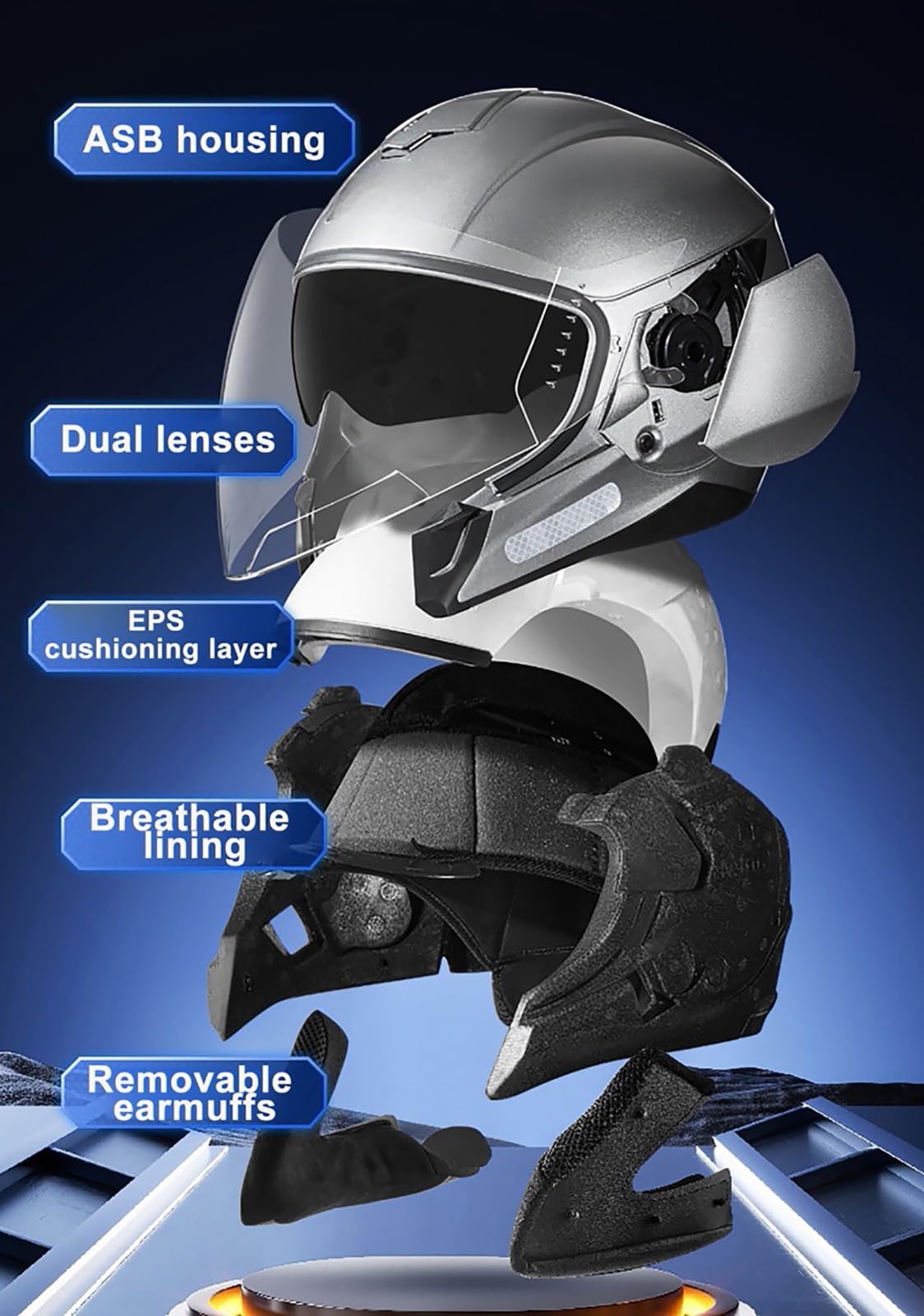 Kask motocyklowy otwarty dla dorosłych (mężczyzn i kobiet), kask motorowerowy, skuter i cruiser z wizjerem, skorupa ABS w połączeniu z warstwą buforową EPS, zatwierdzony DOT/ECE.