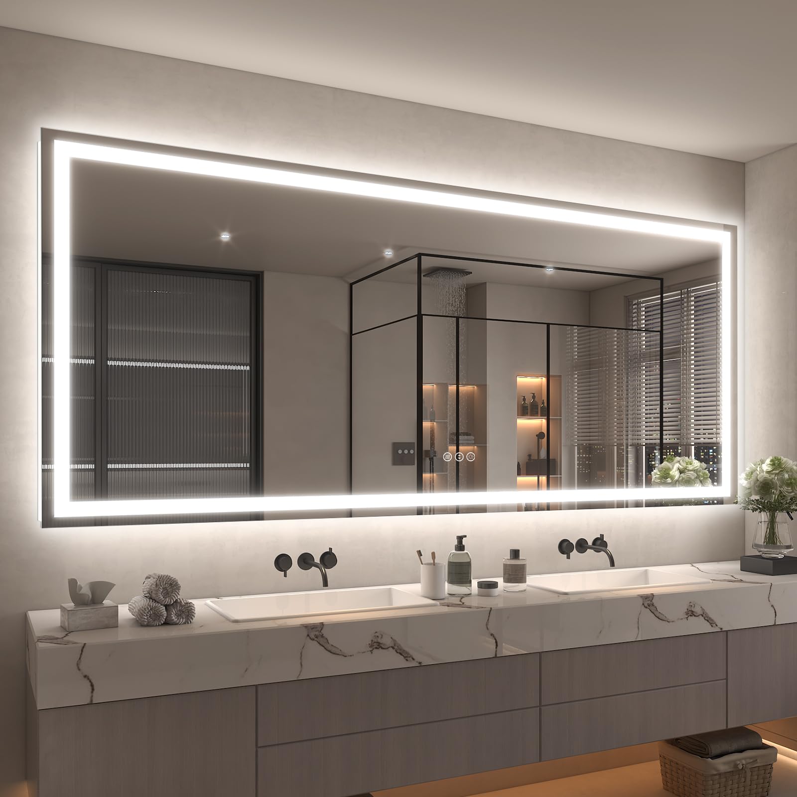 88x38 LED Lighted Bathroom Mirror for Vanity Wall