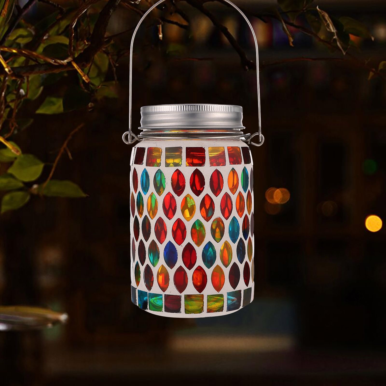 Beavorty Solar Außenleuchte mit Mosaikglas Solar Tischlaterne für Gartenbeleuchtung Bunte Solarlampe für Außenbereich und Romantische Gartendekoration