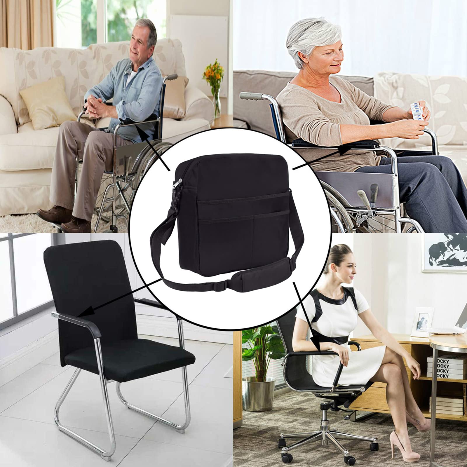 Mochila para Silla de Ruedas con portavasos, Scooters de Movilidad, Organizador de Almacenamiento de Viaje para Personas Mayores, cestas para Caminantes, Scooters, andadores, Negro
