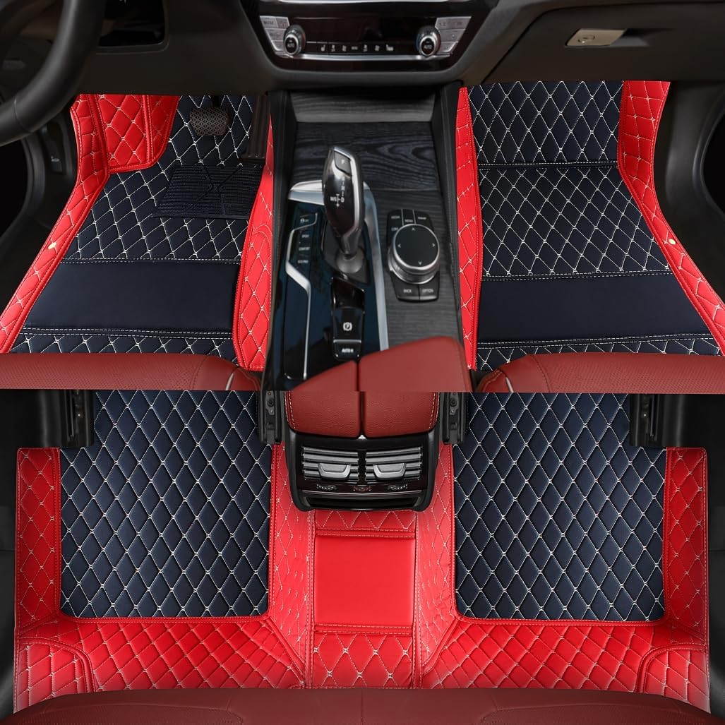 Custom Personalized Floor Mats for Cars，Luxury Full Coverage All Weather Car Floor Mats，Anti-Slip Leather Car Mat Set ，Custom Floor Mats for 99% of Cars, Trucks & SUVs (3D red and Black)