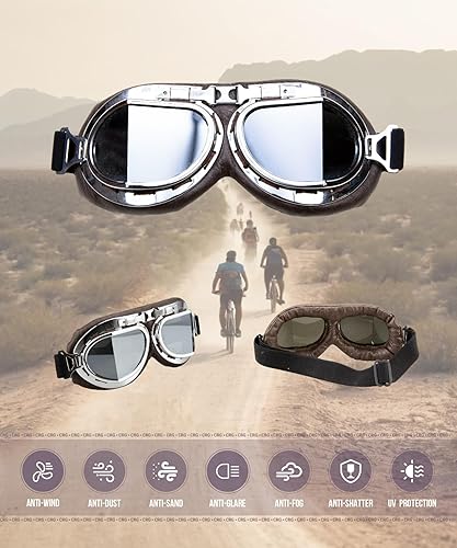 Miniatura 9 de CRG Sports Gafas de motocicleta aviador estilo Cruiser scooter de motocross para hombre mujer adulto