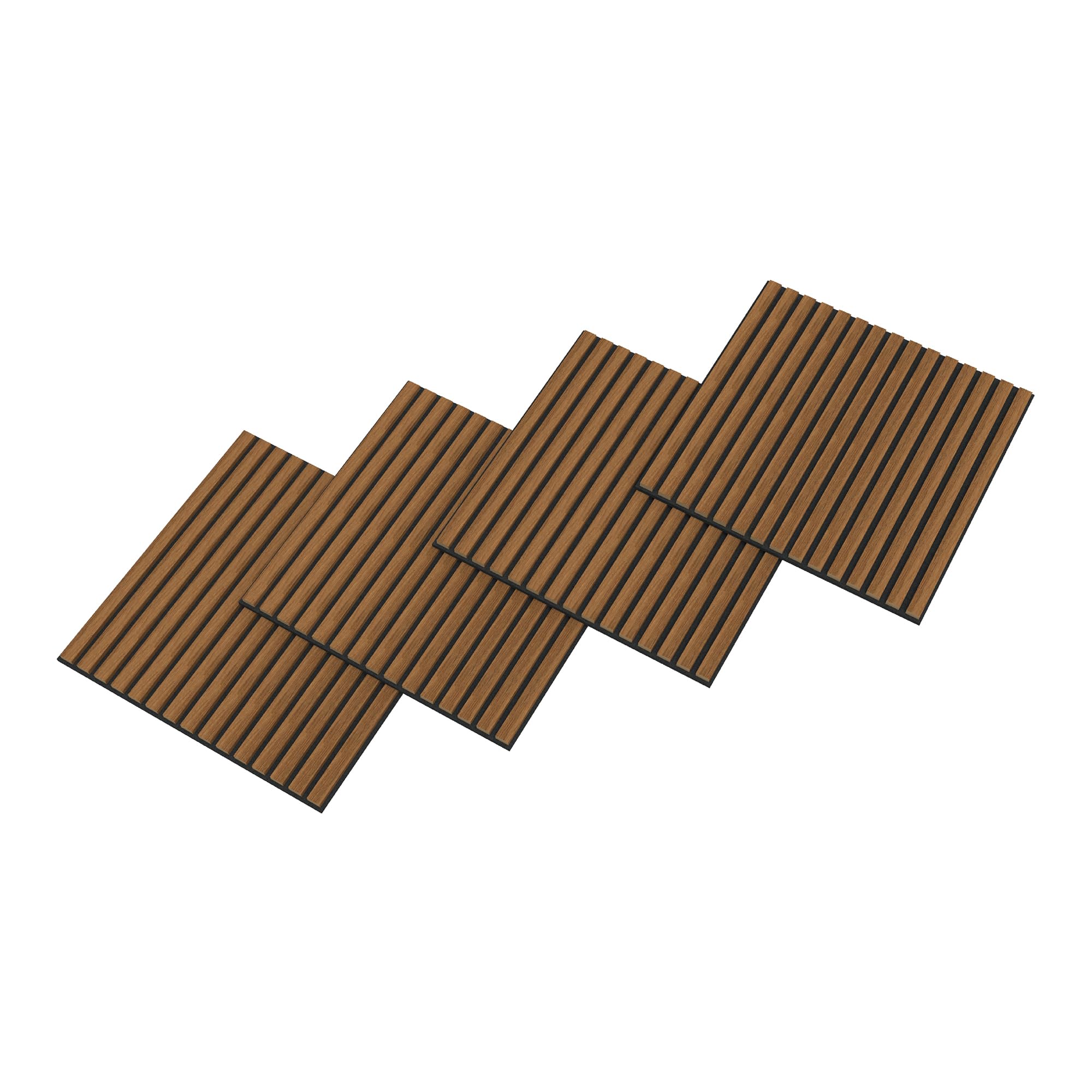 NEU.HOLZ Lot de 4 Panneaux Acoustiques Muraux et pour Plafond à Lamelles Droites Isolation Sonore Style Scandinave Installation Facile Chambre Séjour Studio MDF 1,44 m² 60 x 60 cm Effet Teck
