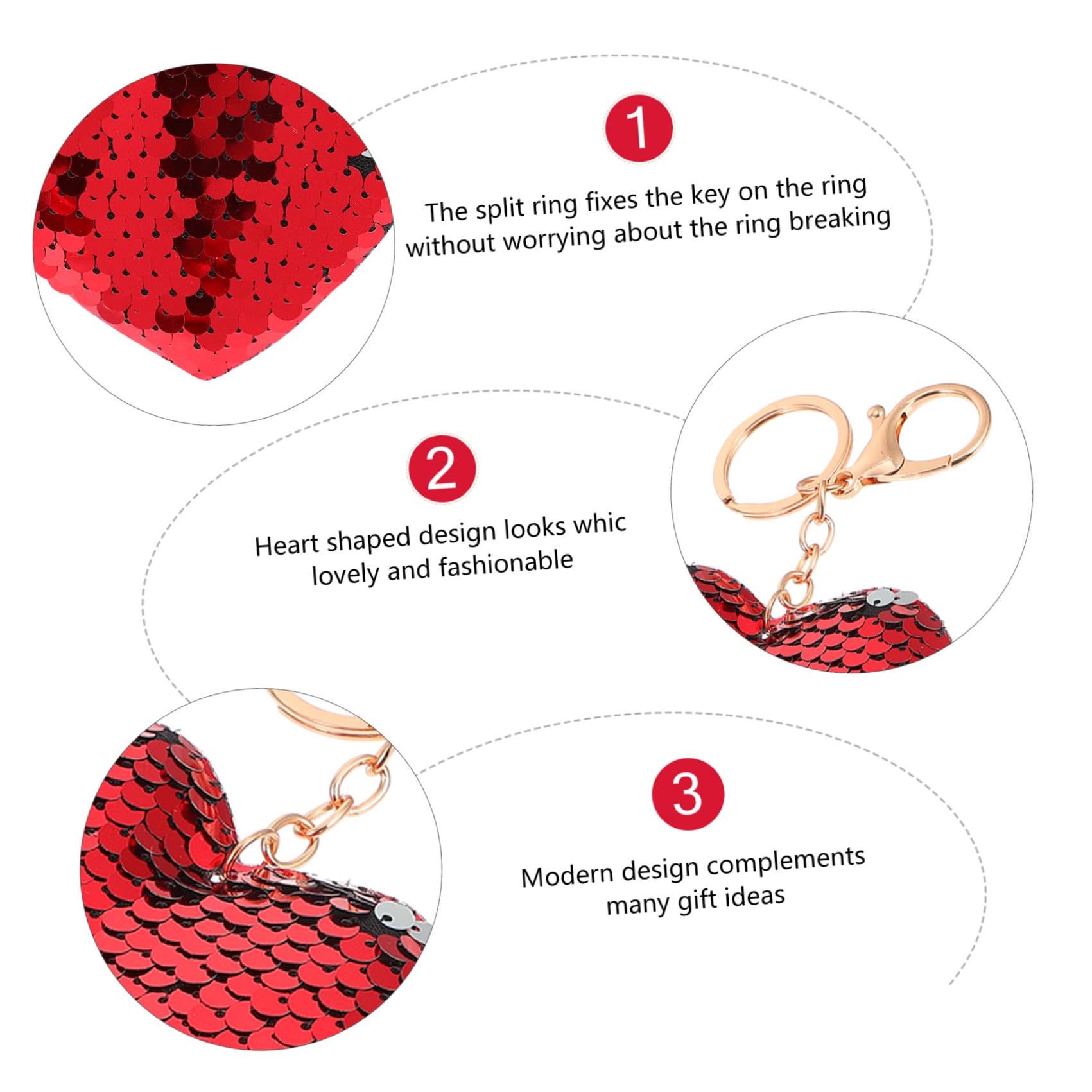 Mipcase Portachiavi a Forma di Cuore 24 Pezzi Paillettes Glitter Rosse Pendenti in Lega e Plastica, Accessori Moda per Uso Quotidiano e Regalo la Festa degli Innamorati