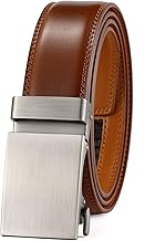guvoosm Ratchet Belt for Men, Leather Dress Casual Belt with Adjustable Buckle-Trim to fit-35cm wide