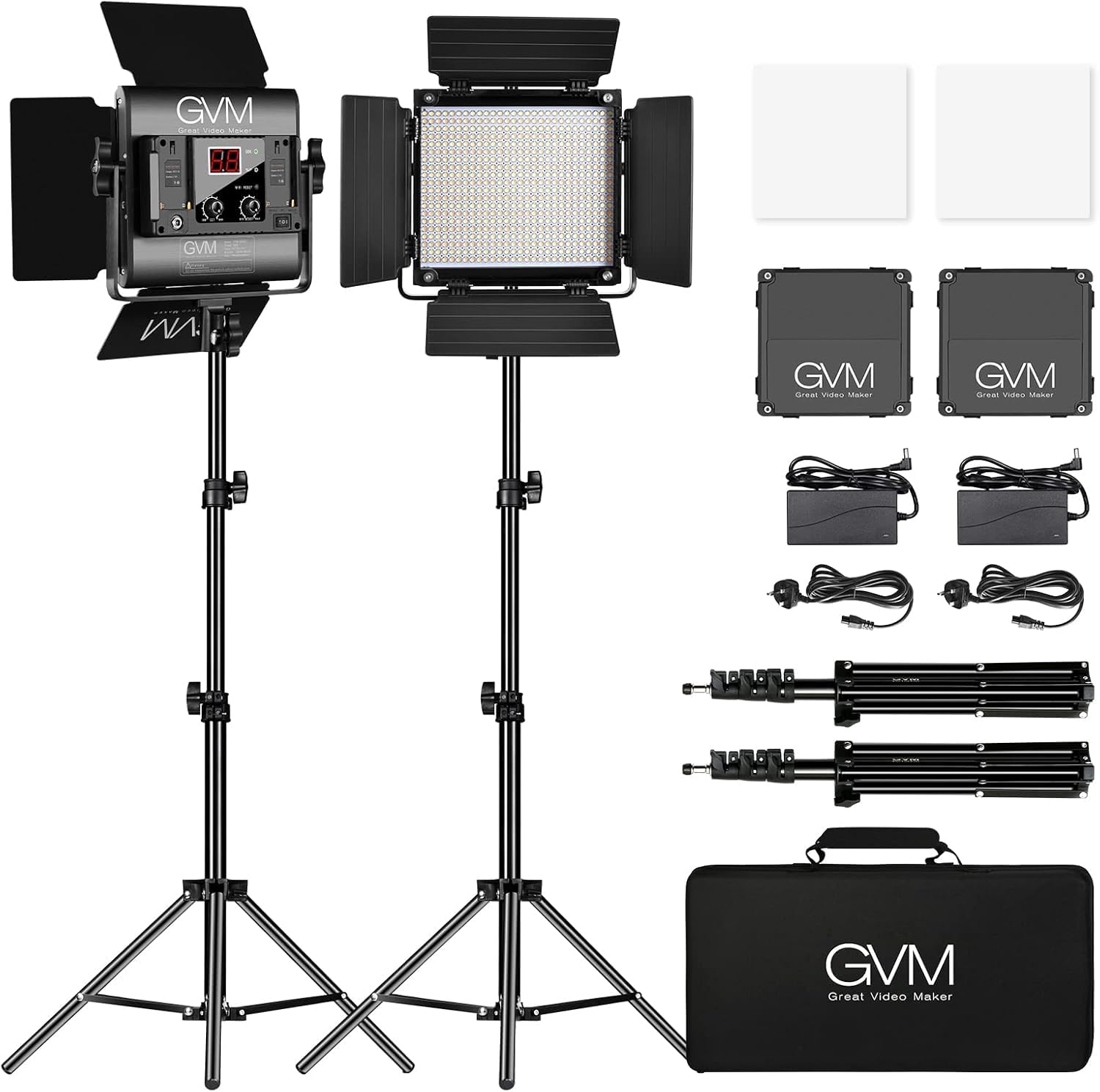 GVM 480 LED Videoleuchte mit Stativ, 2 Set Bi-Color 2300K-6800K Studiolicht Fotolicht Panel 13000Lux/0,5m Videolicht Dauerlicht für Studio YouTube Video Foto Studioset Filmlicht CRI97+ APP-Steuerung