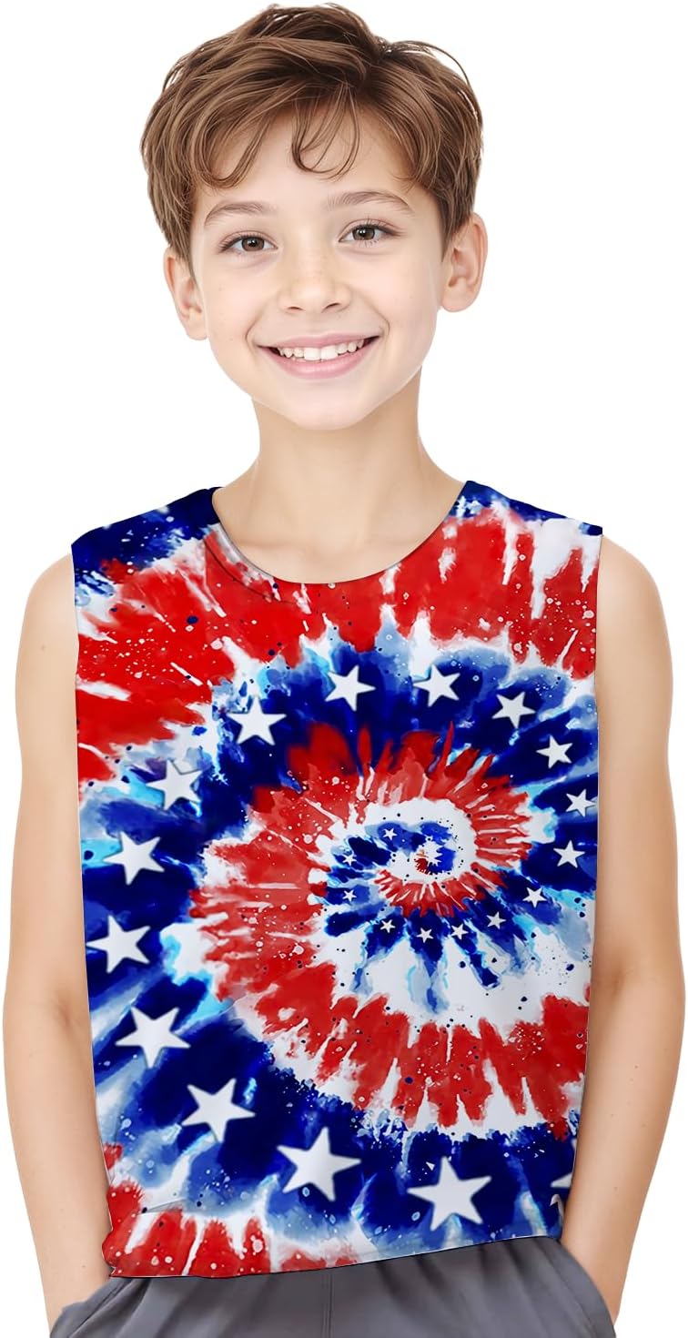 Boys Tank Tops Tie Dye Shirt Kids Sleeveless T Shirts Childrens Neon Tees for 5-14 Years Girls