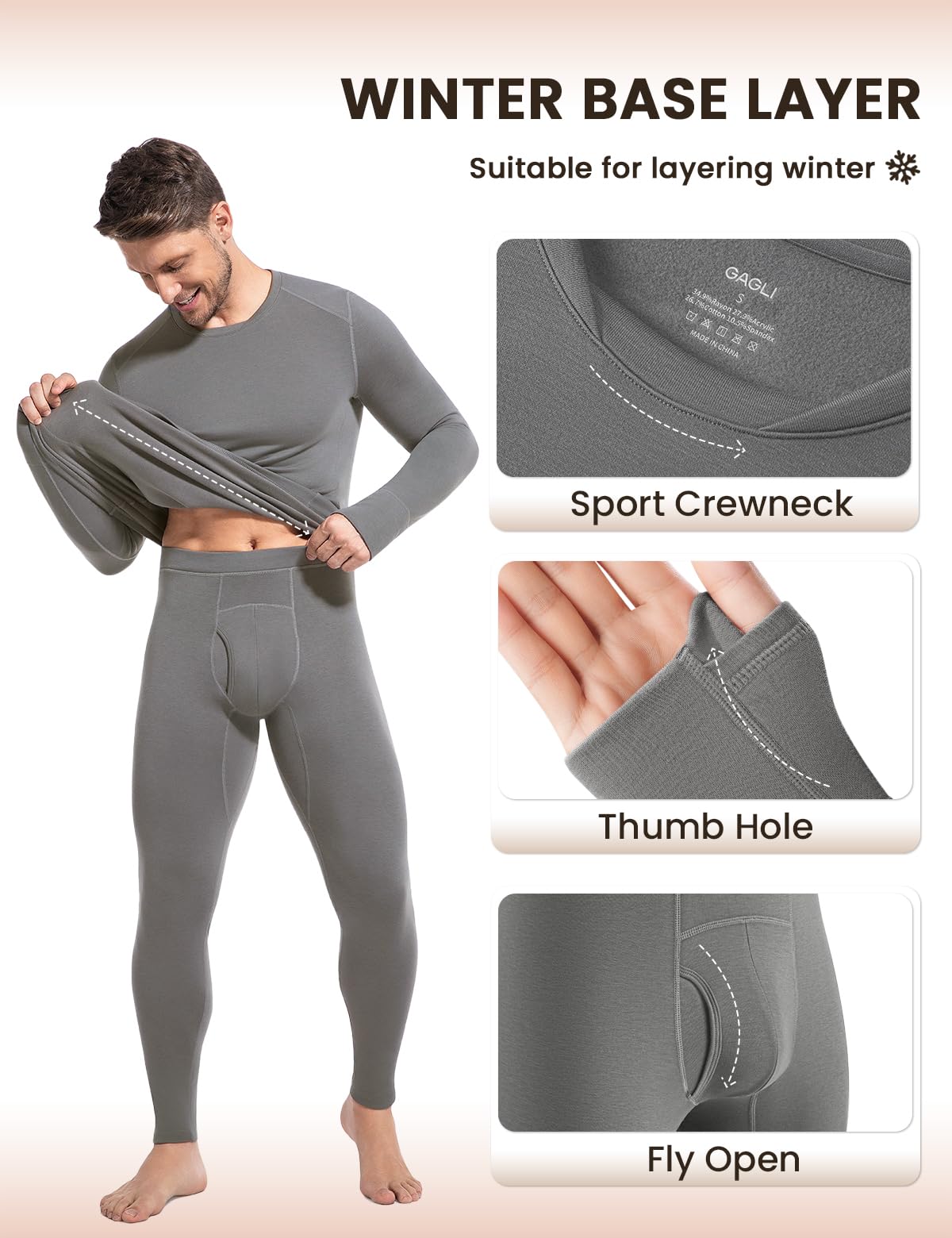Ensemble de sous-vêtements thermiques pour homme avec polaire et trous pour les pouces - Sous-vêtements de ski thermiques longs pour l'hiver